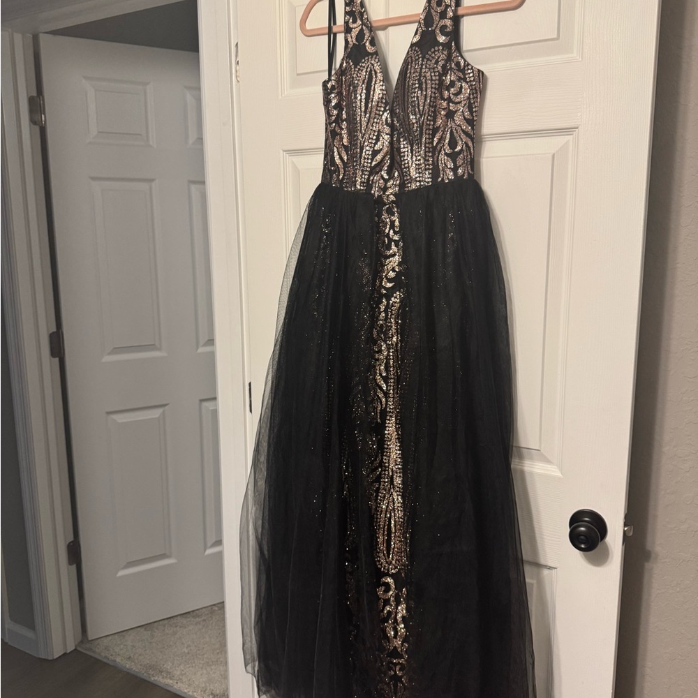 Elegant Black and Gold Evening Gown
